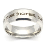 He must increase but I must decrease silver beveled scripture ring