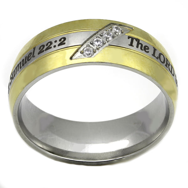 Gold and Silver Scripture Ring with crystals - 2 Samuel 22:2