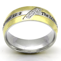 Gold and Silver Scripture Ring with crystals - 2 Samuel 22:2
