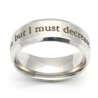 He must increase but I must decrease silver beveled scripture ring