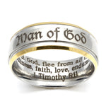 Man of God Silver Ring with Gold Edging