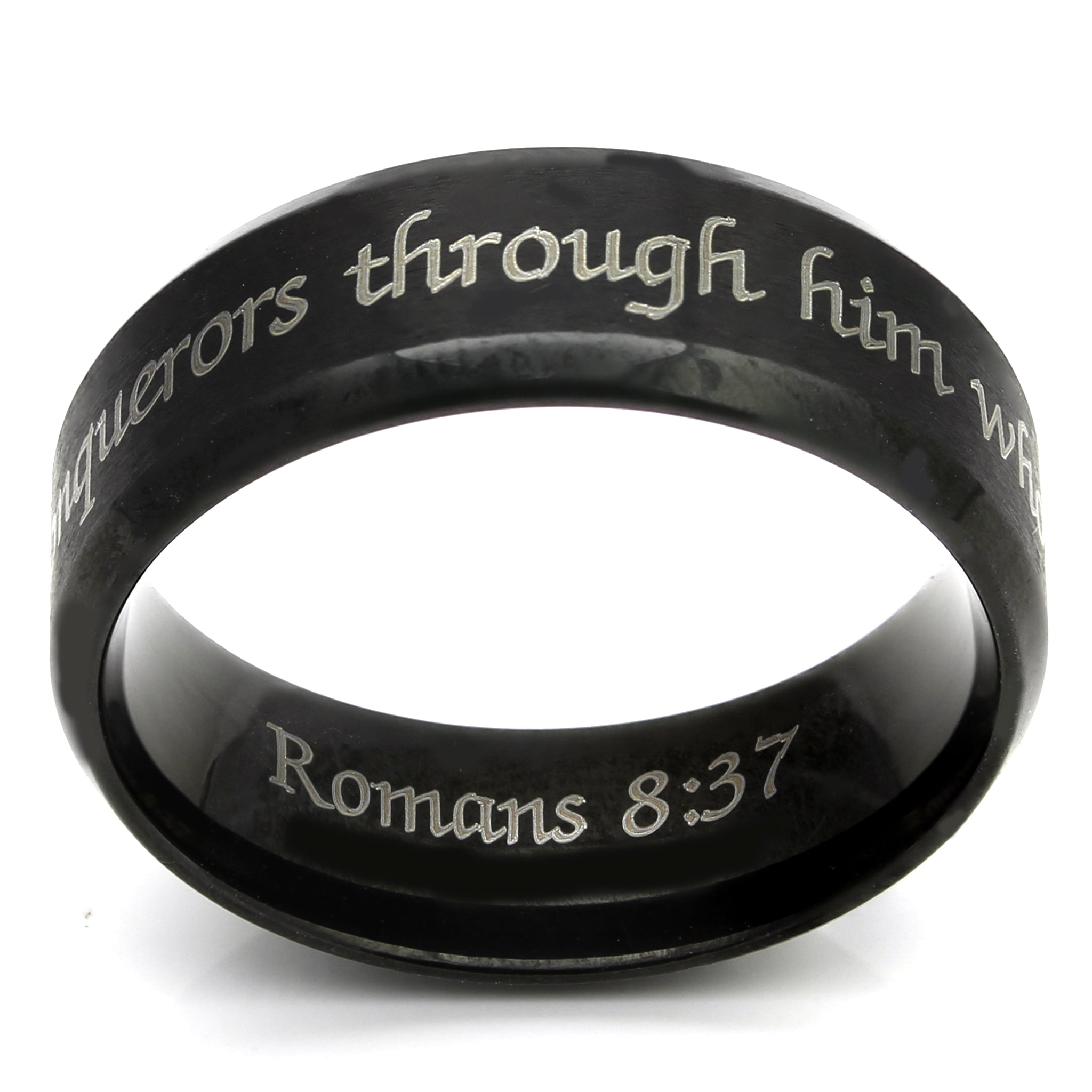More than Conquerors Black Beveled Ring – ScriptureTags.com