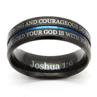 Black Stainless Blue Line Ring - Joshua 1-9